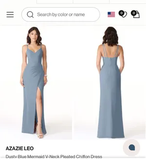 Dusty Blue Chiffon Azazie Dress thumbnail 3