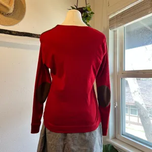 Ralph Lauren Red 100% Cotton Long Sleeve Leather Elbow Patch Top Size Medium thumbnail 5