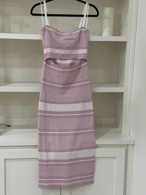 MARBLE Pink and Cream Striped Knit Dress with Cutout Front thumbnail 3