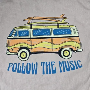 American Eagle Canvas‎ Tote Bag Follow The Music Van Surfboard Graphic Beige thumbnail 3