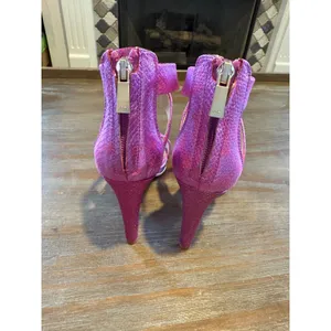 Kenneth Cole‎ Brooke Cross Metallic Purple Snake Heels 6.5 | Strappy Stiletto thumbnail 10