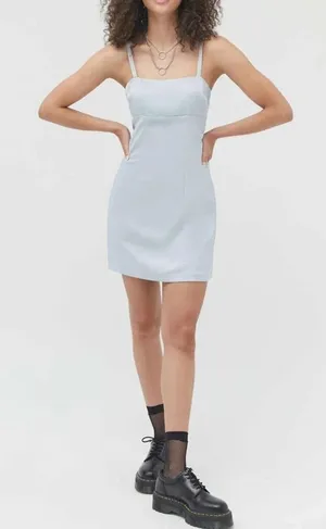 Urban Outfitters Baby Blue Wesley Satin‎ Straight Neck Slip Mini Dress thumbnail 1