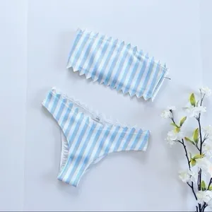 NEW Onia Women’s Astrid Blue Macro Stripe Two Piece Swimsuit thumbnail 3