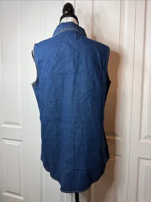 BloomChic Button-down Curvy Hem Sleeveless Dark Blue Denim Tunic thumbnail 4