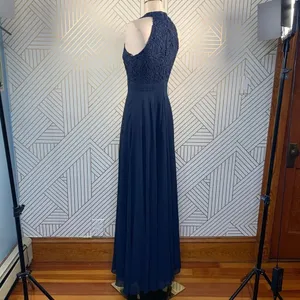 Lulu's Love Poem Lace‎ Halter Gown in Navy Blue thumbnail 7