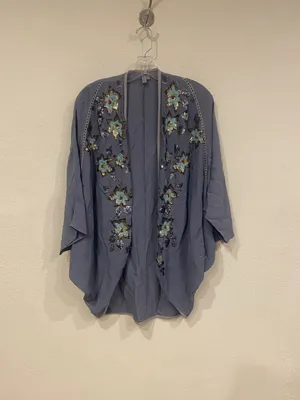 Blank London Kimono Blouse Womens One Size Blue Embroidered Floral Boho thumbnail 2