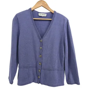 St John Cardigan Womens M Santana Knit Periwinkle Blue V-Neck Button EUC thumbnail 1