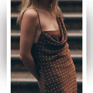 Zara NWT brown polka dot asymmetrical cowl draped detail midi maxi dress thumbnail 2