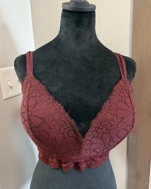 Aerie Maroon Red Lace‎ Bra Bralette Padded Adjustable Ruffle 38DD thumbnail 1
