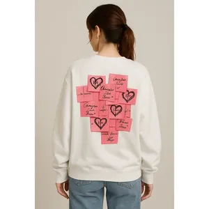 Women's White Sweatshirt with Heart Sticker Print Graphic, XS, Long Sleeve New‎ thumbnail 2