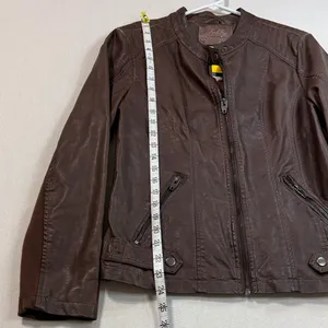 Sebby Collection Elegant Brown Faux Leather Jacket thumbnail 3