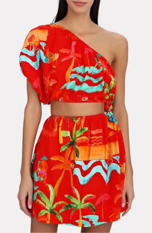 NWT Farm Rio Ipanema Red Floral Cutout Mini Dress thumbnail 1