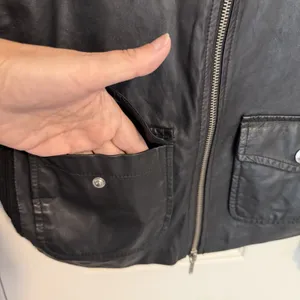 VTG Lauren Ralph Lauren Motorcycle Jacket PM Leather/Merino Wool Black Y2K Biker thumbnail 7