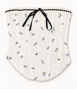 Loucia White Blue Floral Pointelle Corset Tube Top Lace Trim Size S NWT thumbnail 1