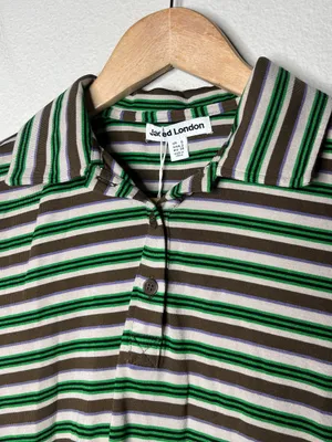 NEW Jaded London Mila Striped Short Sleeve Polo Shirt in Green Multi thumbnail 5