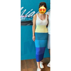 STAUD Blue White Colorblock Stripe Sleeveless V-Neck Dana Midi Dress Size Small thumbnail 14