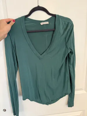 Free People Green Long Sleeve V-Neck Top thumbnail 1
