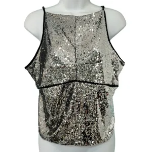 Free People James Silver Combo Black Sequin Open Back Tank Top Festival size L thumbnail 2