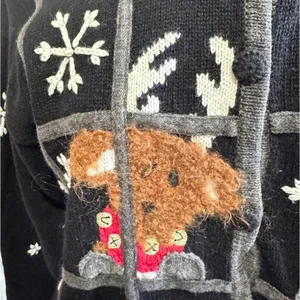 Vintage Santa Snowman Reindeer Cardigan Sweater large embroidery knit‎ whimsical thumbnail 5