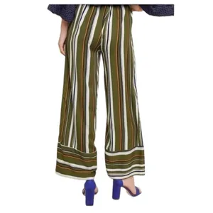 Womens Umgee Wide Leg Striped Pallazo Cropped Drawstring Pull-On Pants - Sz S thumbnail 3