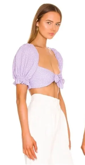 For Love & Lemons Chelsea Lavender Puff Sleeve Crop Top Smocked Girlhood Y2K Lux thumbnail 1