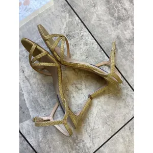 Stuart Weitzman Gold Glitter Strappy Ankle Strap Sandals Heels 6.5M 13694 thumbnail 3