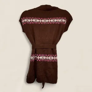 Brown vest | Boho Western Fair Isle Belted Cardigan Cottagecore Layering thumbnail 6