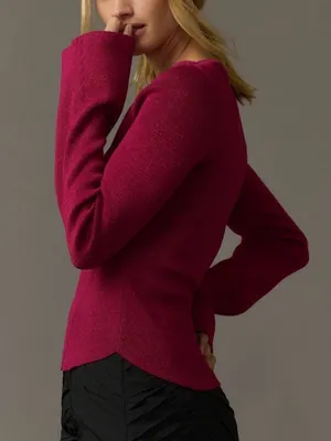 Maeve by Anthropologie‎ NWT Square Neck Bell Sleeve Sweater Raspberry Sparkle M thumbnail 11