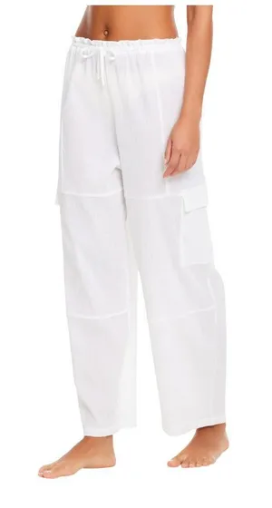 NWT Sanctuary Womens Woven Cover Up Cotton Pants White M thumbnail 1