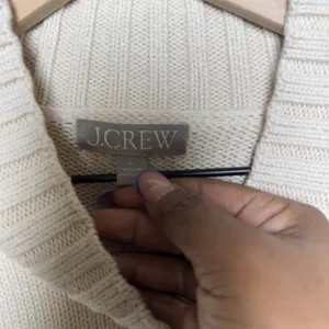J. Crew Women 100% Cotton Sweater‎ Large Ivory Mock Neck Chunky Knit Cabin thumbnail 4
