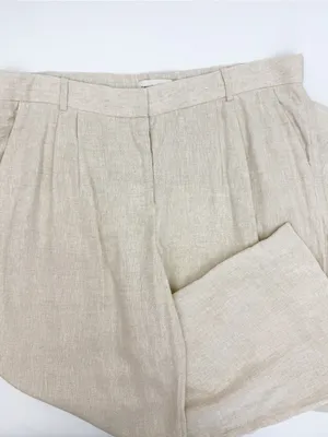 Abercrombie & Fitch Sloane Linen Blend Tailored Wide Leg Pant Tan Ecru Beige thumbnail 4