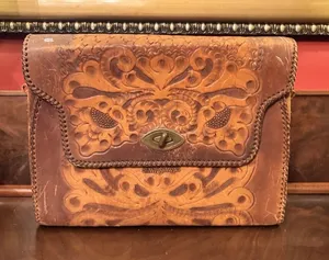 Vintage Clifton's Hand Tooled Leather Handbag Purse Brown Western Satchel Bag thumbnail 1