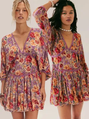Free People Bohemian Sweet Dreams Mini Dress Lavender Floral Lace Small thumbnail 2