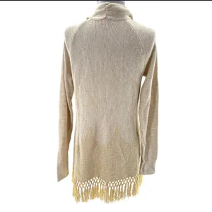 Lilly‎ Pulitzer Tatum Long Fringe Hem Cardigan metallic gold sz L thumbnail 7