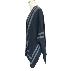 WHBM White House Black Market Ruana Poncho Wrap Border Print Lightweight thumbnail 3