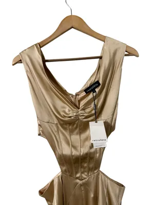 NWT RETROFETE Nika Corset Silk Nude Champagne Cut Out Formal Maxi Dress Gown thumbnail 10