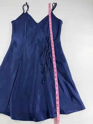 Fredericks of Hollywood Navy Blue Satin Chemise Slip Dress Side Tie‎ Lingerie S thumbnail 5
