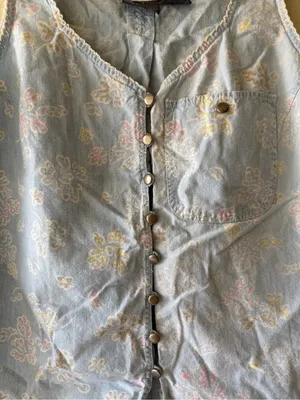 Vintage 90s Floral Cotton Button Down Vest/Top Blue Size M thumbnail 4