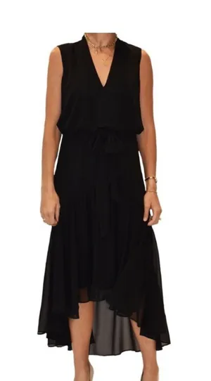 Just Tylor Women's Size(10)‎ Dress High Low Midi Chiffon Black with Bow thumbnail 1