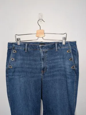 Talbots Womens Wide Leg Blue Denim Jeans 18W Side Button Detail thumbnail 5