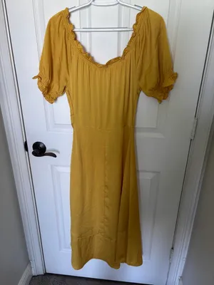 Current Air Anthropologie yellow midi dress with ruffle sleeves and tie detail, size S thumbnail 4