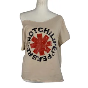 Red Hot Chili Peppers Graphic Tee Womens L Tan Off Shoulder Rock Band Shirt thumbnail 7