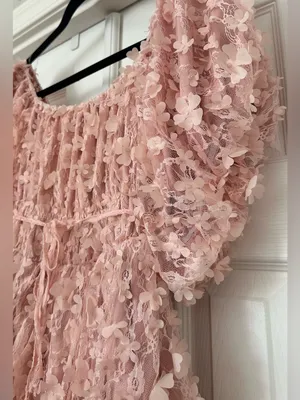 ONE LOVED BABE Wonderstruck Dress Pink 3D Floral Lace Puff Sleeve Midi Large thumbnail 4