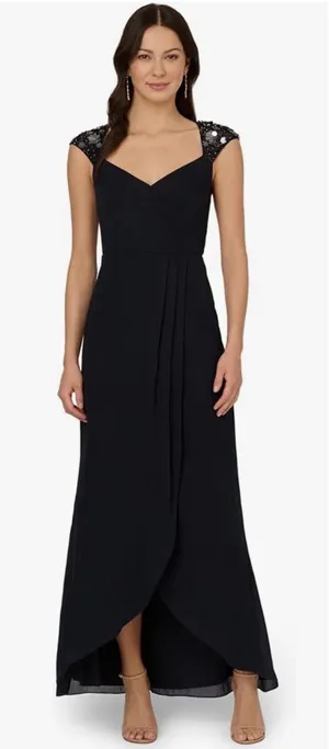 The Adrianna Papell beaded yoke chiffon gown Blue Size 4 thumbnail 1