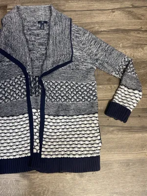 Gap Women’s Chunky Knit Open Front Cardigan Navy Cream Size M thumbnail 4