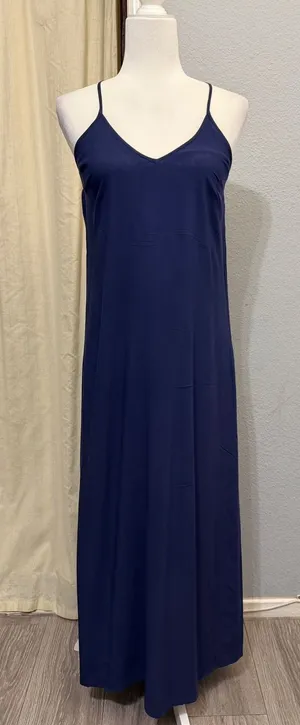 Old Navy Maxi Dress Size S Navy Blue Rayon Cami V-Neck Cross Back Summer Coastal thumbnail 1
