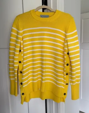 Tuckernuck Bar Harbor Yellow and‎ White Striped Sweater Buttons Crewneck thumbnail 1