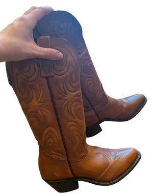 Womens Texas Brand Brown Leather Western Distressed Cowboy Boots 5.5 Made In USA thumbnail 1