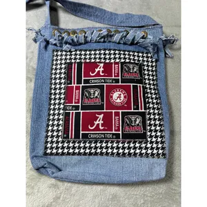 Handmade University of Alabama Crossbody Bag Denim Multi Pocket Crimson Tide thumbnail 4