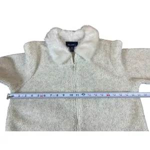 VTG 90s Y2K Denim & Co Faux Fur Collar Sherpa Fleece Zip Jacket M Ivory Coat thumbnail 8